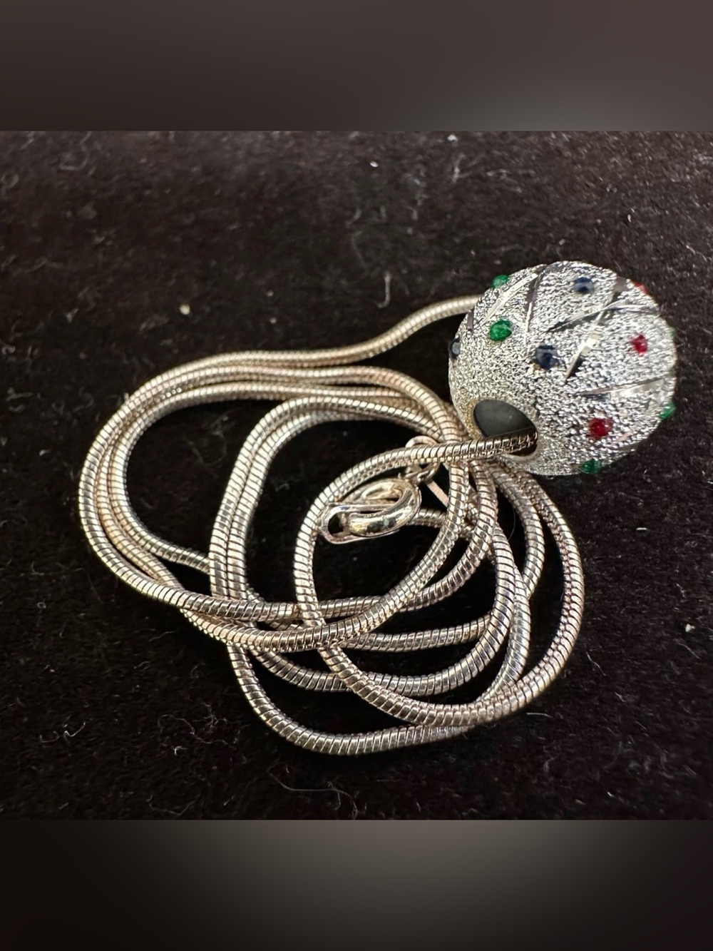 Sterling Silver Blue Red Green Enamel Dots
Ball Necklace FAS Italy